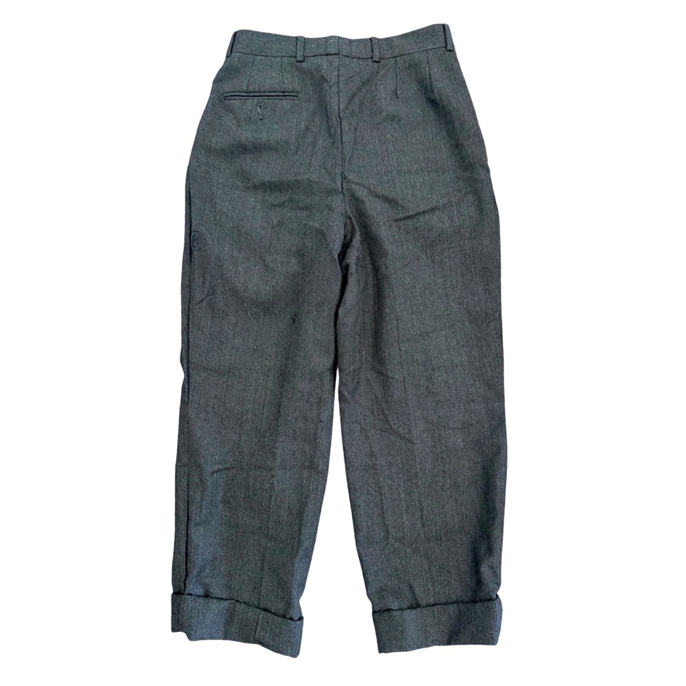 Vintage Wool Cuffed Pleated Trousers High Waisted Cropped Slouchy Dark Grey Sz S - Picture 2 of 5